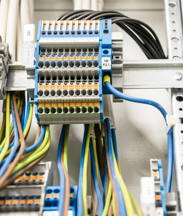 podłączenia kolorowych kabli instalacji elektrycznej